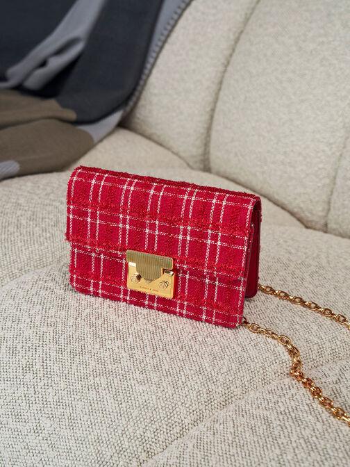 Eudora Tweed Boxy Bag, สีแดง, hi-res
