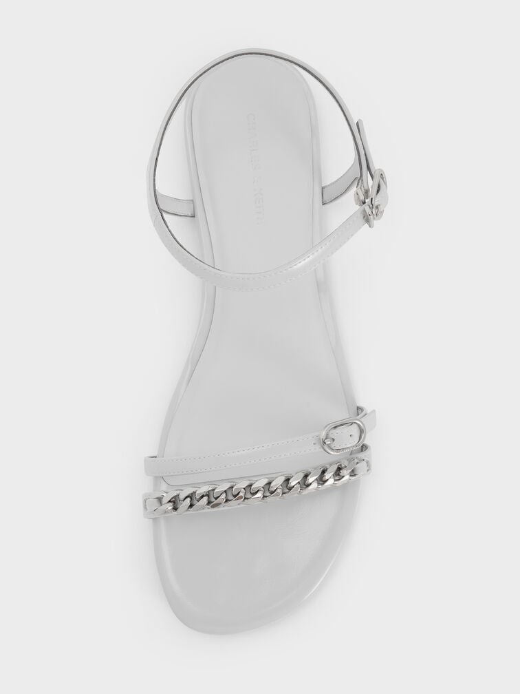 Georgie Chain Ankle-Strap Flats, Light Grey, hi-res