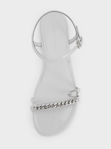 Georgie Chain Ankle-Strap Flats, Light Grey, hi-res