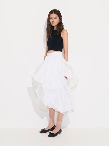 Rounded Square-Toe Bow Ballerinas, สีดำ, hi-res