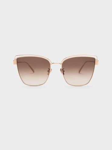 Wire-Frame Cat-Eye Sunglasses, Rose Gold, hi-res