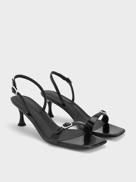 Buckled Slingback Kitten Heels, Black Boxed, hi-res
