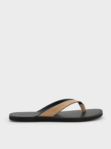 Faux Suede V-Strap Thong Sandals, Sand, hi-res