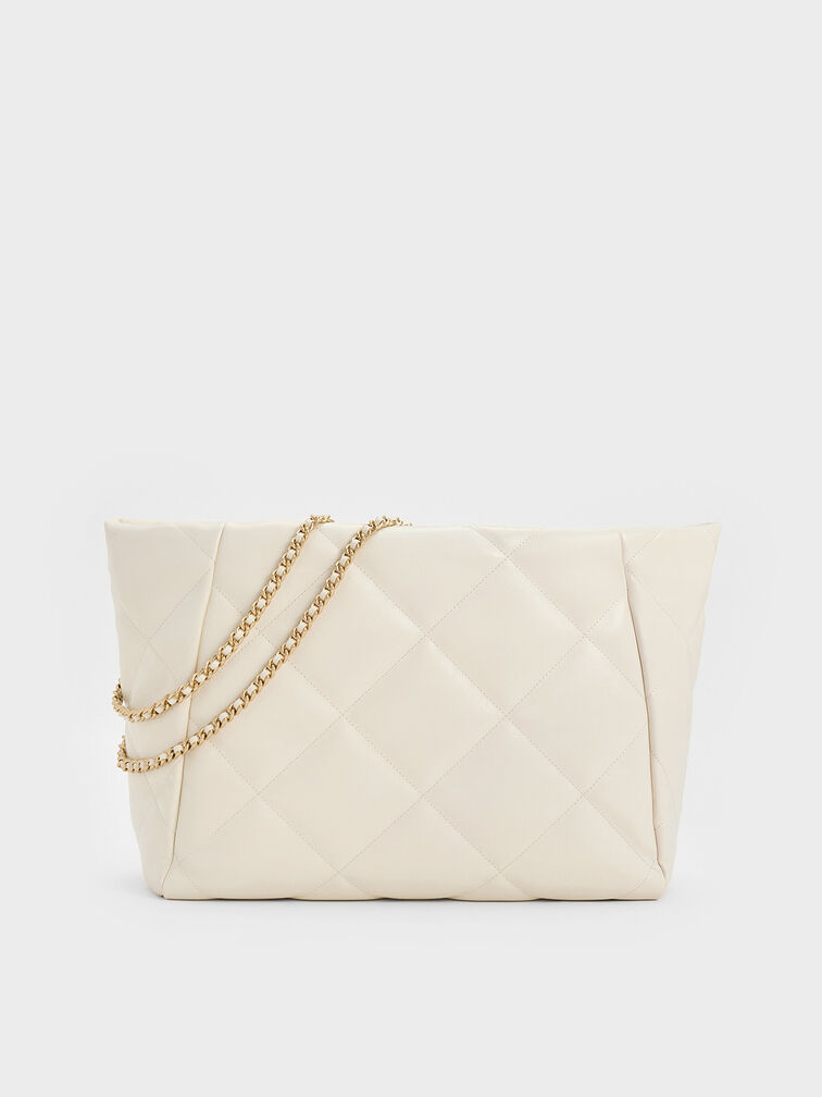Apfra Quilted Chain-Handle Tote Bag, Cream, hi-res