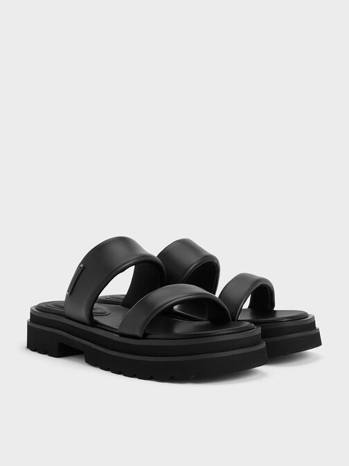 Tattie Puffy-Strap Sandals, Black, hi-res