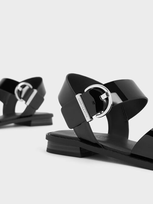 Patent Crossover Strap Sandals, หนังแก้วสีดำ, hi-res