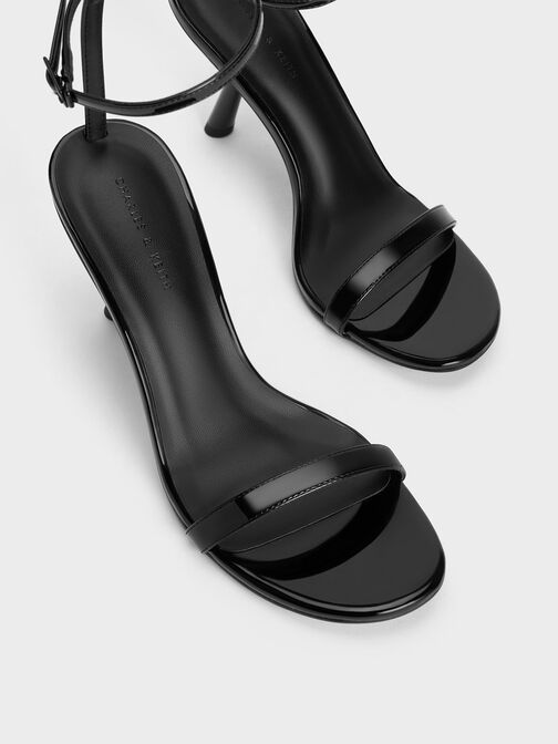 Patent Slant-Heel Ankle-Strap Sandals, หนังแก้วสีดำ, hi-res