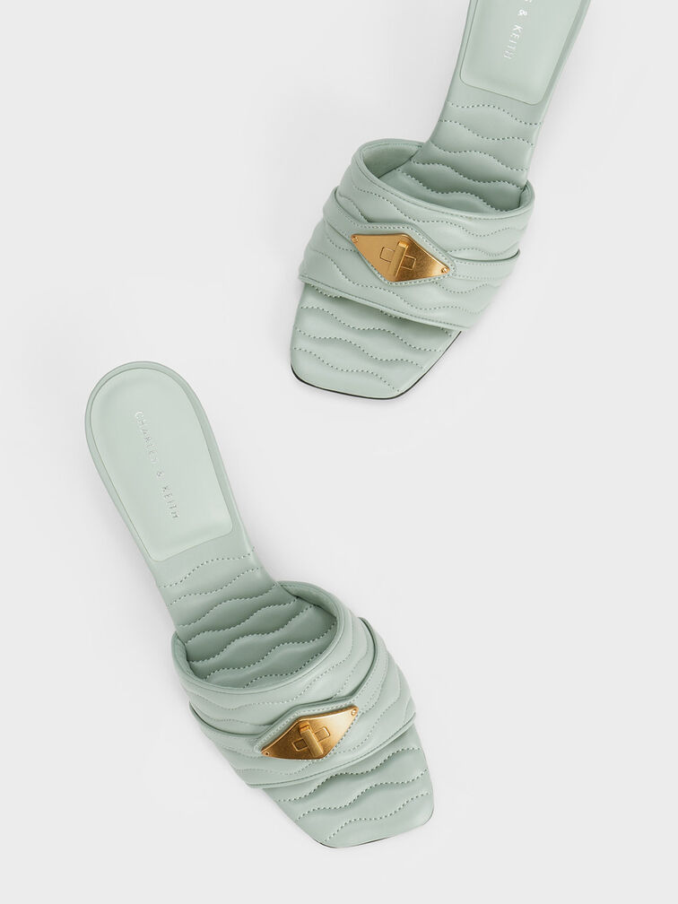 Metallic Accent Padded Heeled Mules, , hi-res