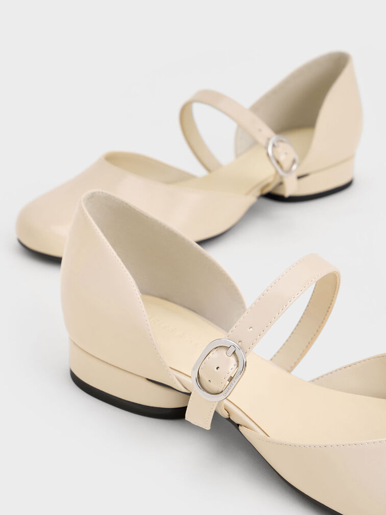 รองเท้าแมรี่เจนส้นเตี้ยทรง D'Orsay, สีชอล์ค, hi-res