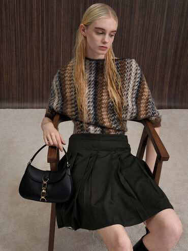 กระเป๋าโฮโบตกแต่งโซ่รุ่น Agatha, สีดำ, hi-res