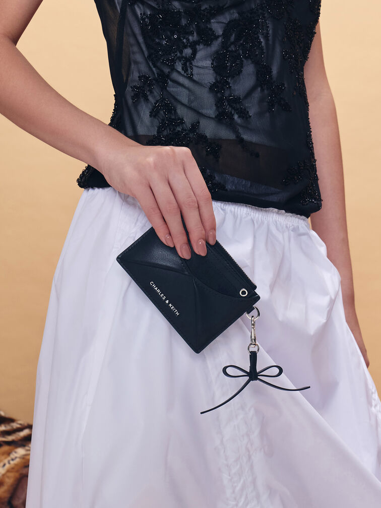 Hazel Bow Panelled Card Holder, Noir, hi-res