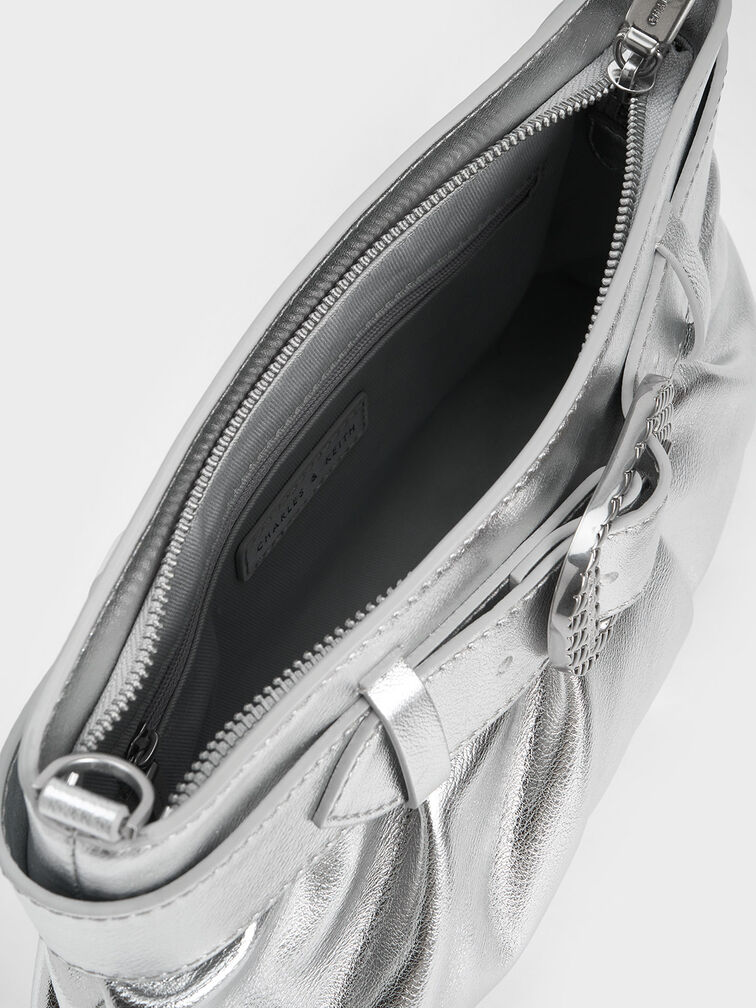 Avis Metallic Belted Ruched Shoulder Bag, , hi-res