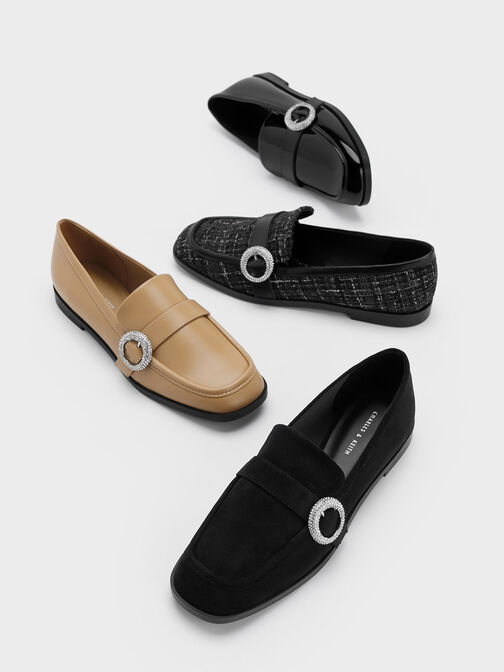 Tweed Crystal-Embellished Buckle Loafers, , hi-res