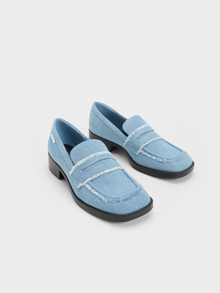 Denim Cut-Out Penny Loafers, , hi-res