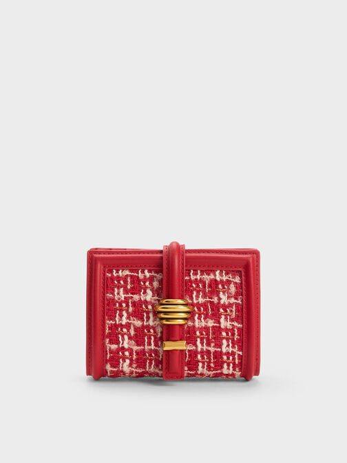 Trudy Metallic Accent Tweed Wallet, สีแดง, hi-res