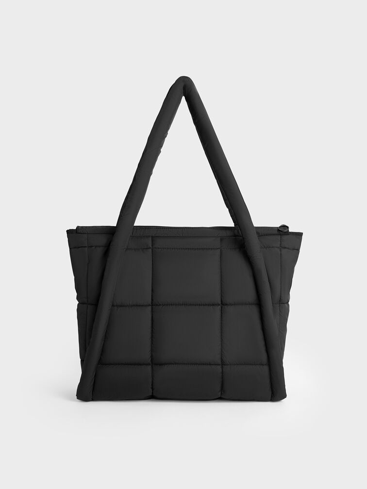 Errya Nylon Quilted Puffy Tote Bag, Jet Black, hi-res