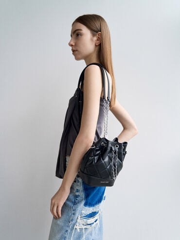 Julia Quilted Two-Way Bucket Bag, Noir, hi-res