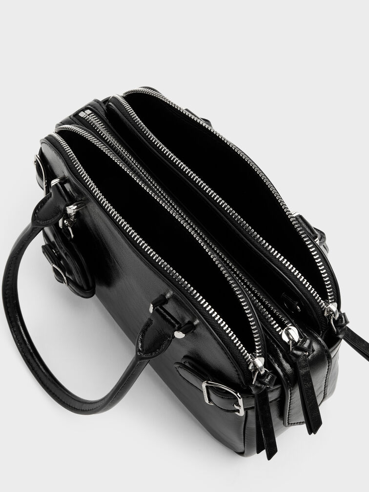 Nellie Heart-Charm Bowling Bag, Noir, hi-res