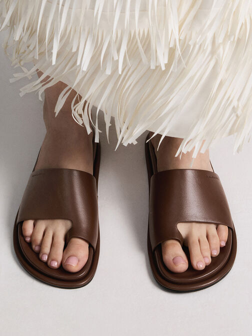 Wide-Strap Toe-Ring Sandals, Brown, hi-res