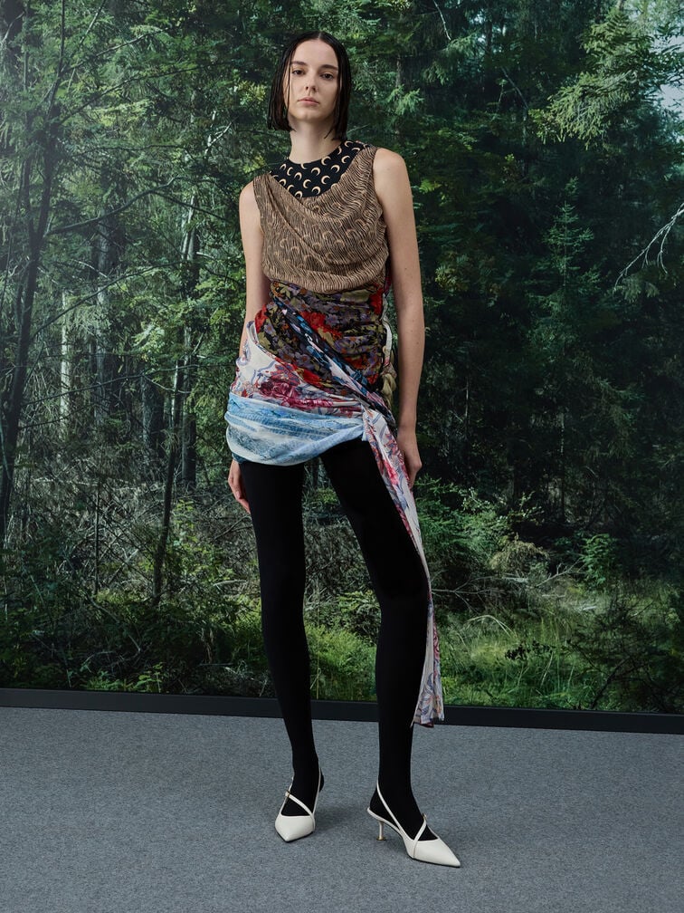 รองเท้ารัดส้นดีไซน์ส้นทรง Sculptural ตกแต่งหัวเข็มขัด, สีขาว, hi-res