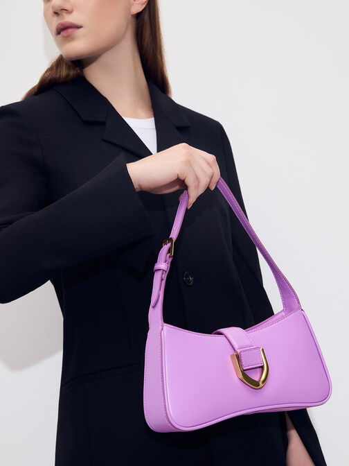 Gabine Curved Shoulder Bag, สีไวโอเล็ต, hi-res