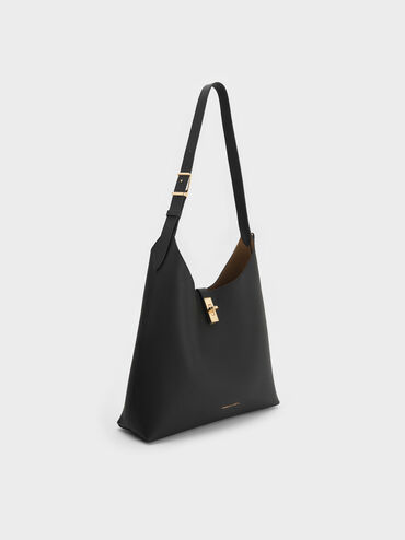 Chance Turn-Lock Hobo Bag, Black, hi-res