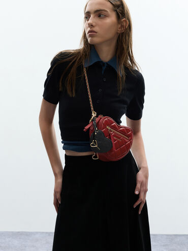 Paffuto Quilted Heart Crossbody Bag, Tomato Red, hi-res