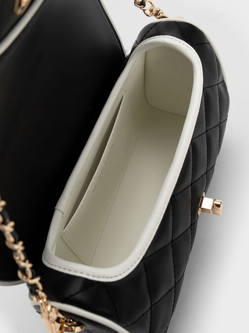 Contrast-Trim Belted Crossbody Bag, สีดำ, hi-res