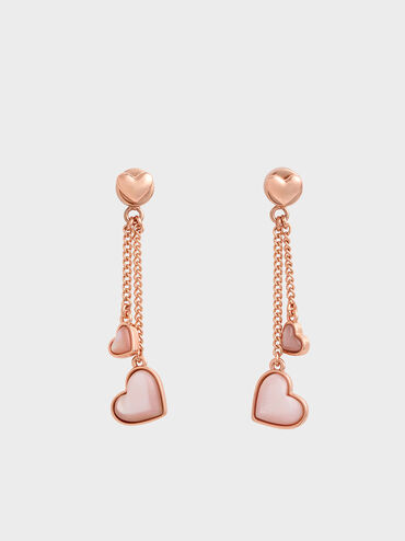 Annalise Double Heart Stone Drop Earrings, Rose Gold, hi-res