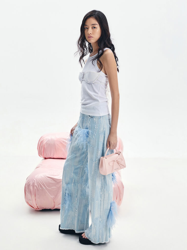 Hazel Bow Panelled Top Handle Bag, Soft Pink, hi-res