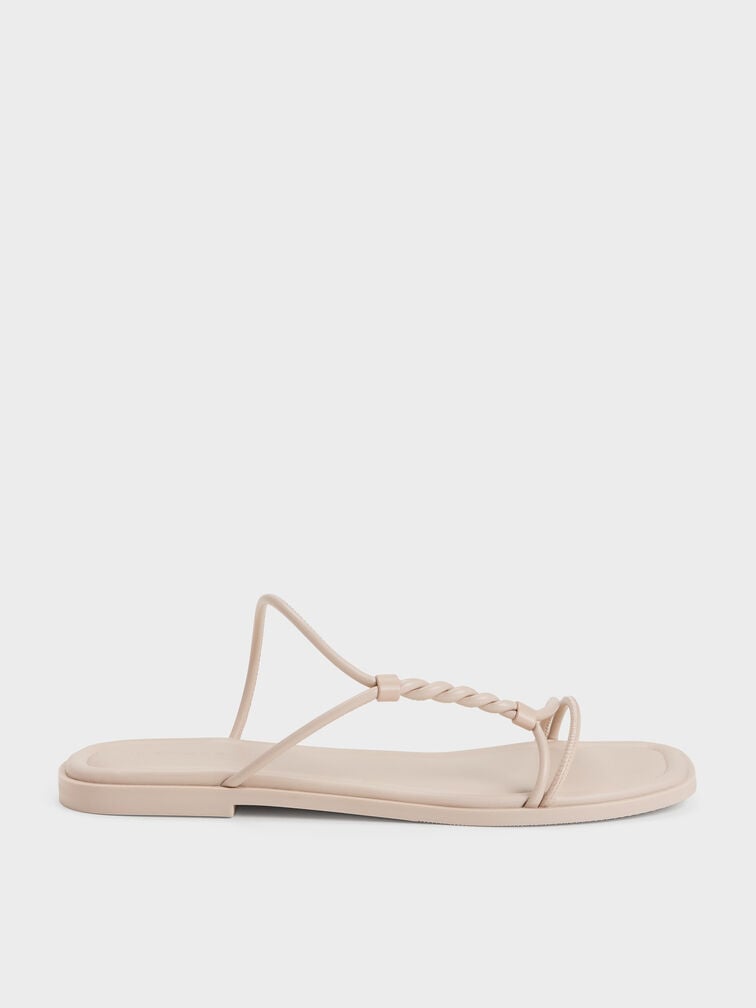 Fianna Twist-Strap Slide Sandals, Beige, hi-res