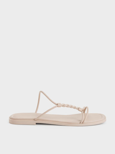 Fianna Twist-Strap Slide Sandals, Beige, hi-res
