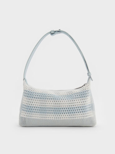 Ida Checkered Knitted Shoulder Bag, Sea Salt Blue, hi-res