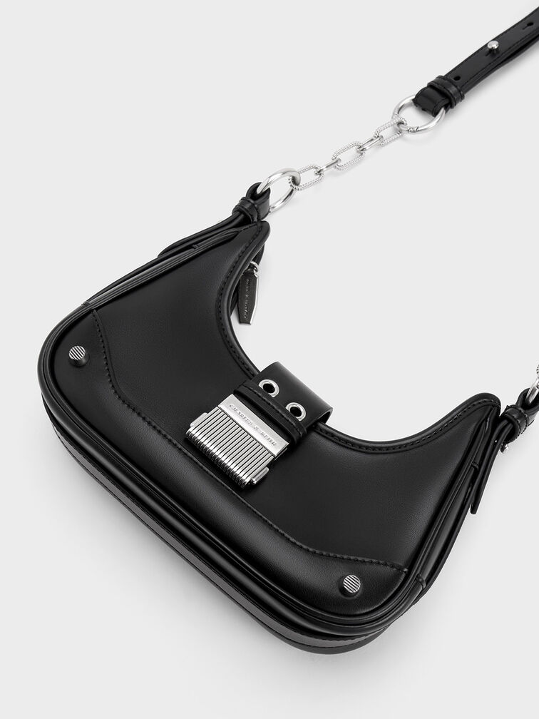 Winslet Belted Hobo Bag, Black, hi-res