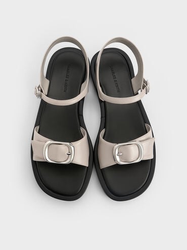 Buckled Slingback Sandals, Light Grey, hi-res