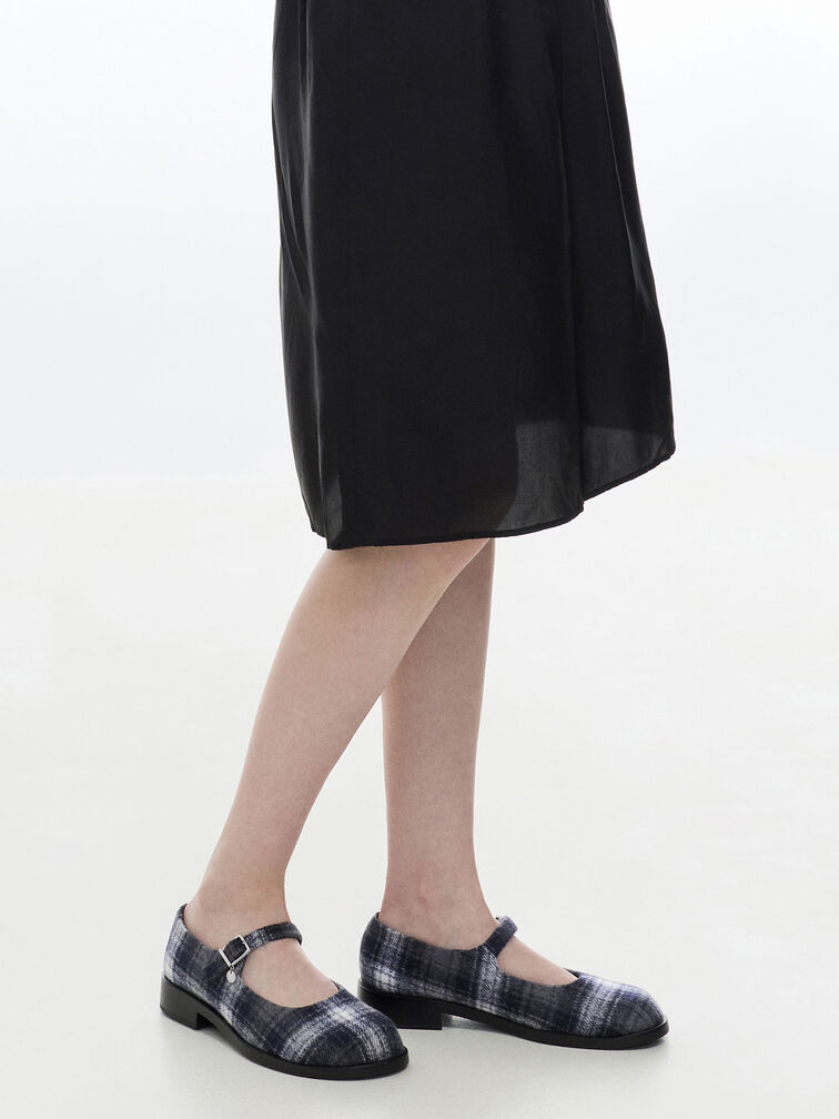 Circle-Charm Buckled Mary Janes, Dark Grey, hi-res