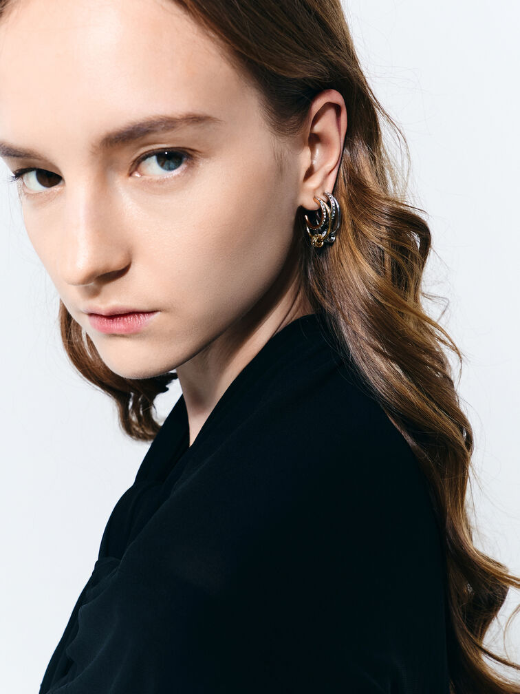 ต่างหูครึ่งเสี้ยวประดับคริสตัลรุ่น Hermione, สีเงิน, hi-res