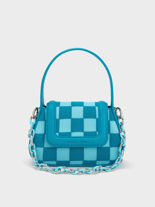 Shiloh Checkerboard Top Handle Bag, สีฟ้า, hi-res