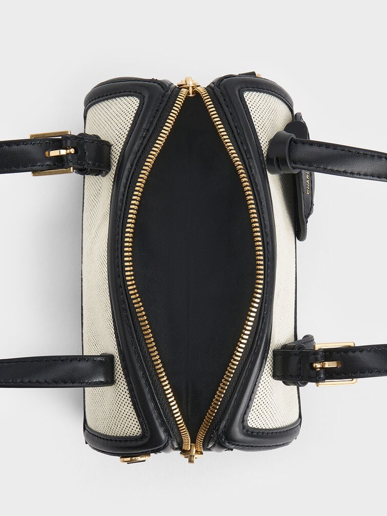 กระเป๋าโบว์ลิ่งผ้าแคนวาสสีทูโทนรุ่น Enola, สีดำ, hi-res