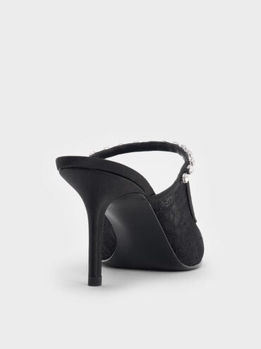 รองเท้าเปิดส้นดีไซน์ลูกไม้และผ้าซาติน, สีแบล็คเท็กซ์เจอร์, hi-res