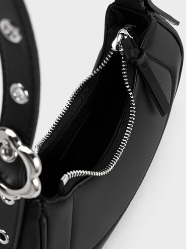 Petra Curved Shoulder Bag, สีดำ, hi-res