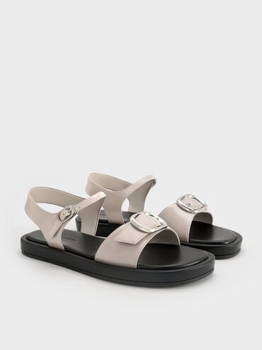 Buckled Slingback Sandals, Light Grey, hi-res