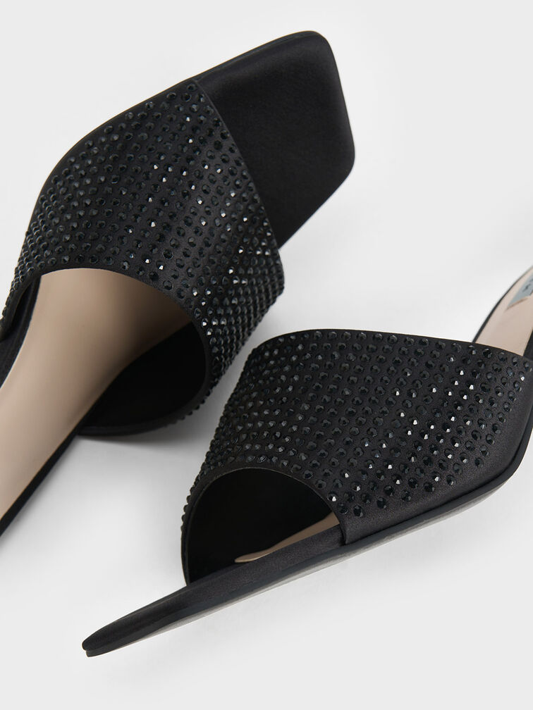 Recycled Polyester Crystal-Embellished Heeled Mules, , hi-res