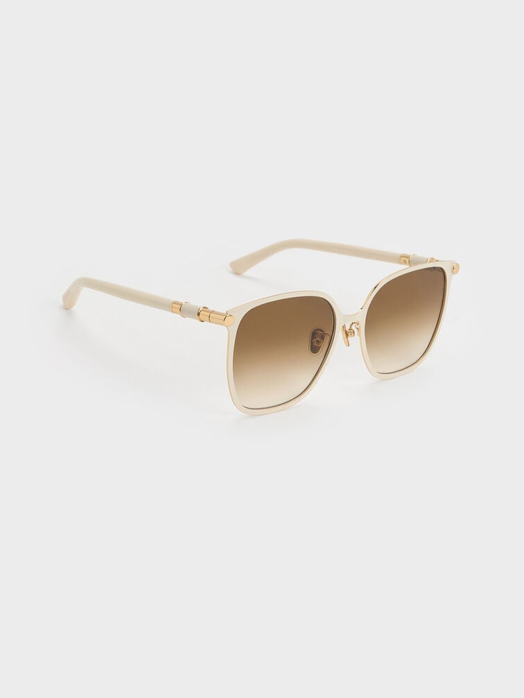 Ophelia Metallic-Accent Square Sunglasses, Cream, hi-res