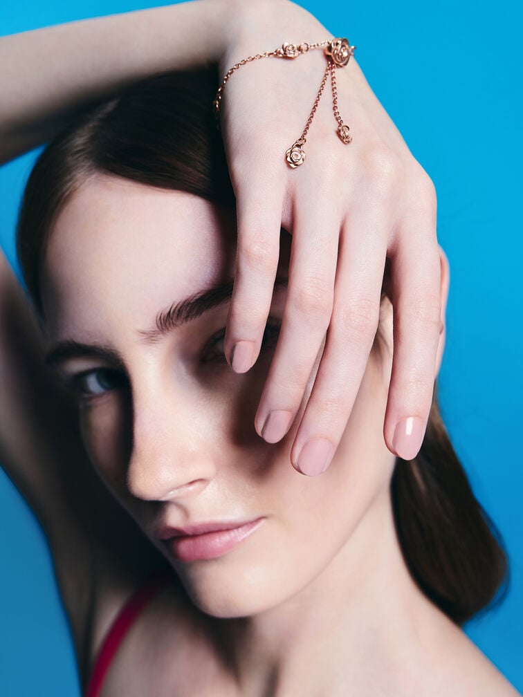 สร้อยข้อมือประดับลายดอกไม้รุ่น Rosalind, สีบรัชโรสโกลด์, hi-res