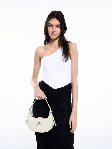 กระเป๋าสะพายไหล่สายดีไซน์หัวเข็มขัดรุ่น Trice, สีชอล์ค, hi-res