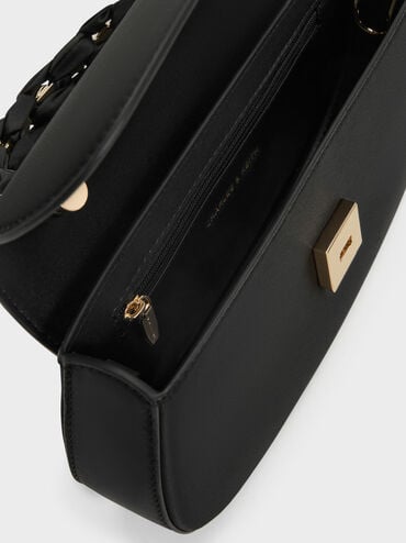 Eilian Satin Braided Top Handle Bag, Black, hi-res