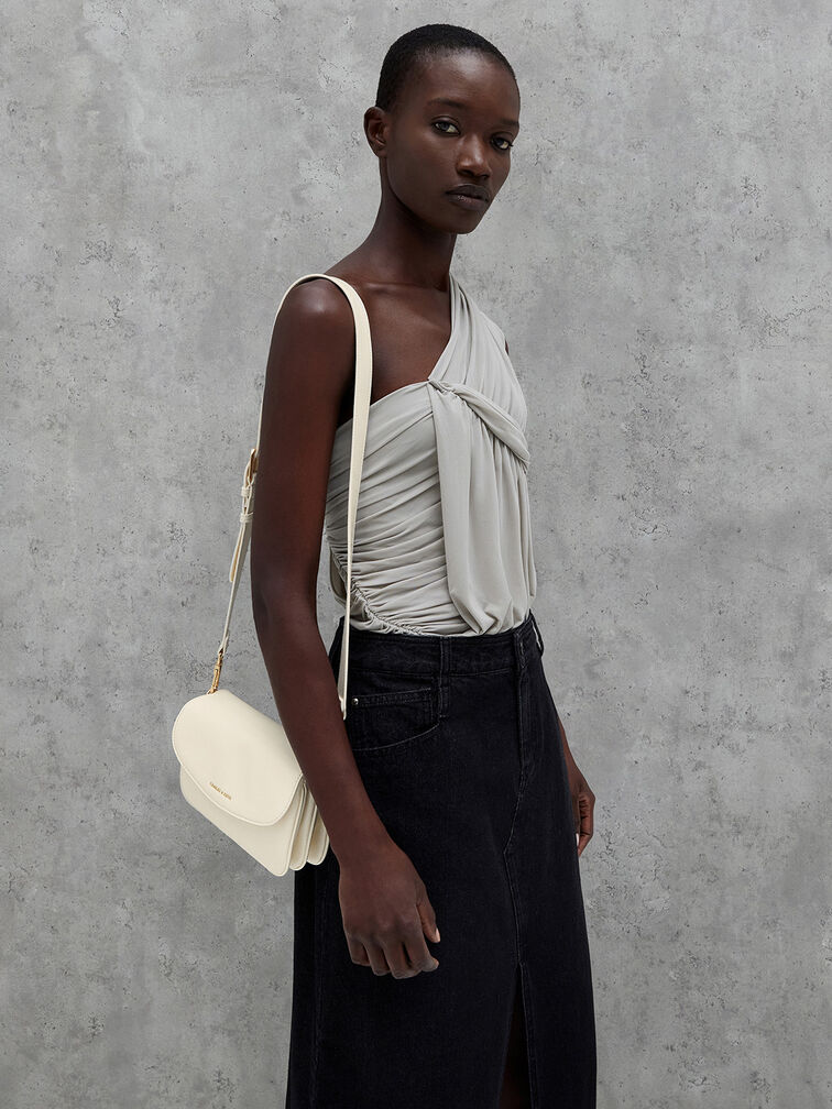 Caia Front Flap Shoulder Bag, Cream, hi-res