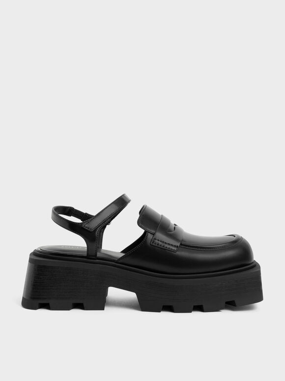 Sabra Chunky Loafer Sandals, Black, hi-res