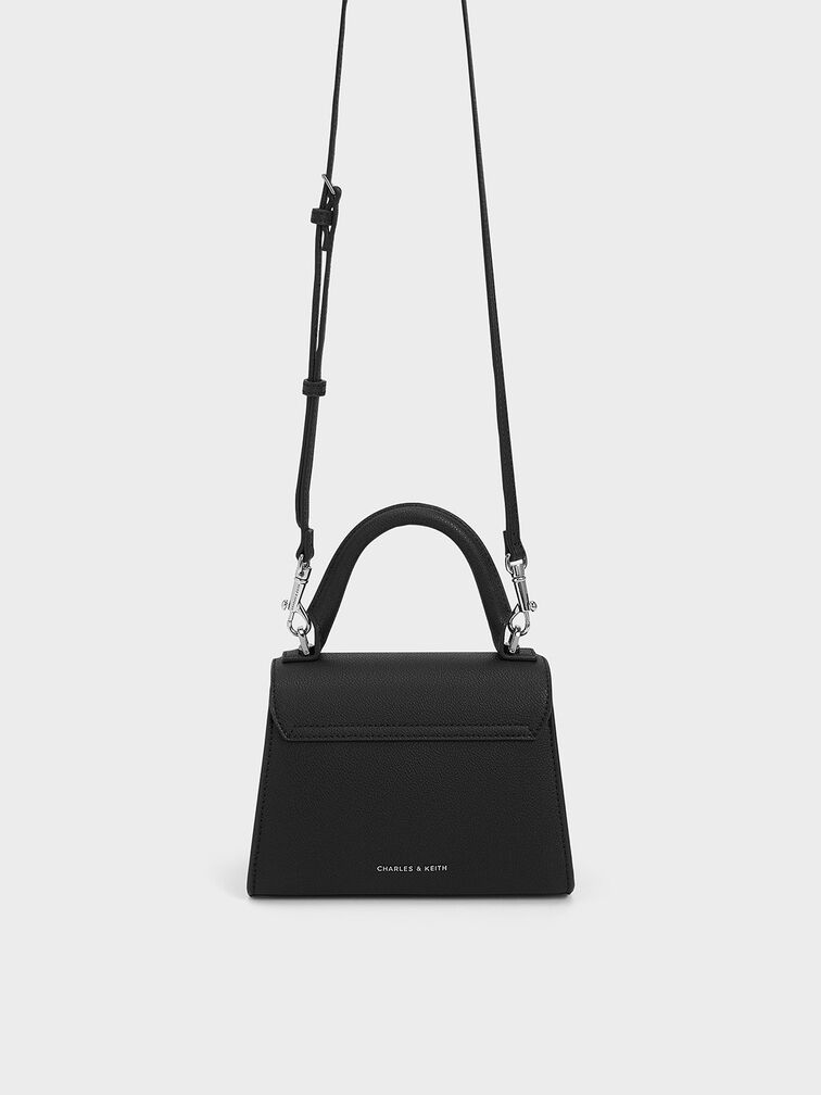 กระเป๋าถือพร้อมหูจับด้านบนดีไซน์ตัวล็อคเมทัลลิคแบบกดรุ่น Huxley, สีดำอะไหล่สีเงิน, hi-res